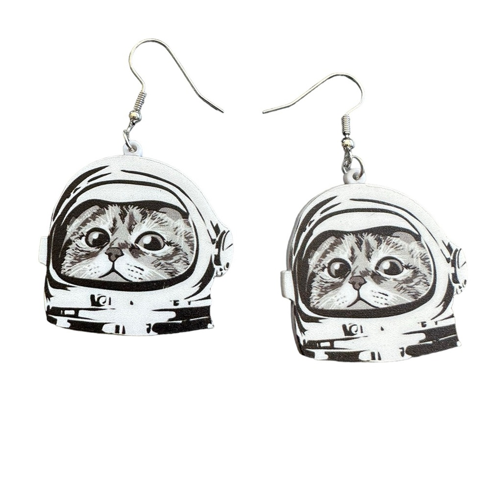 Astronaut Cat Head Acrylic Drop Earrings